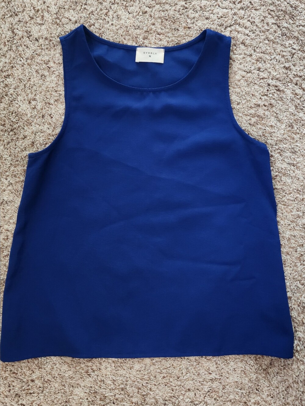 Everly Cobalt Blue Sleeveless Scoop Neck Tank Scallop Back Small